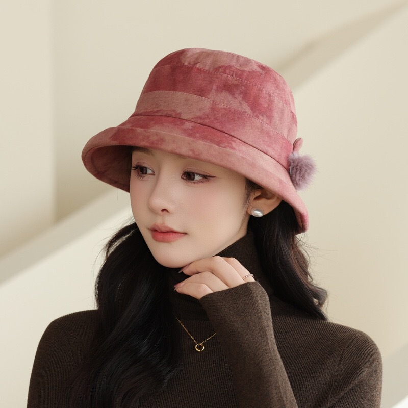 秋冬季妈妈洋气渔夫帽子女百搭卷边水墨花优雅中老年人可折叠盆帽|undefined