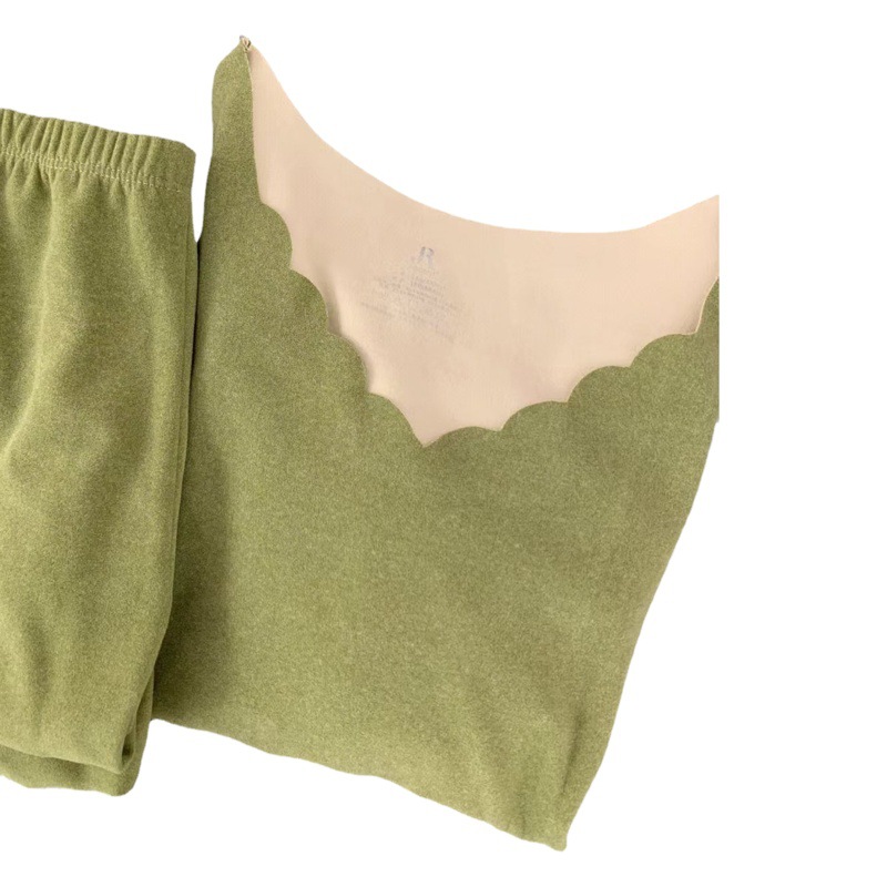 De terciopelo traje de ropa interior térmica sin costuras de las mujeres de seda de doble cara autocalentamiento forrado de lana ropa de Otoño de manga larga pantalones largos traje base