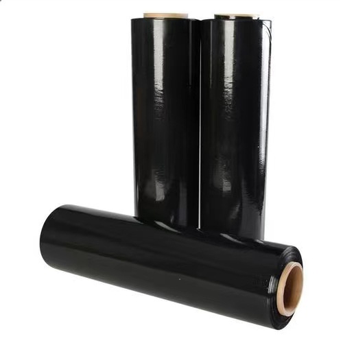 PE黑色拉伸缠绕膜 工业用50cm宽拉伸膜 4公斤送工具黑色打包膜