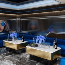 2025新款双层KTV发光茶几轻奢钢化不锈钢卡座派对房酒吧岩板酒桌