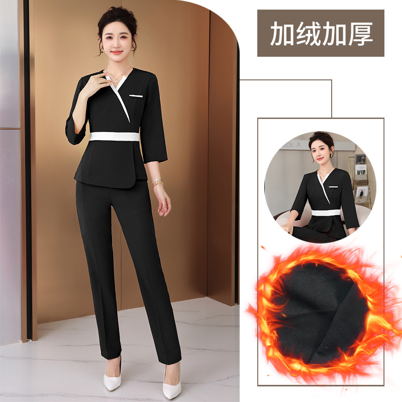 高端产后恢复中心技工加绒工作服套装女秋冬沐足SPA酒店前台工衣