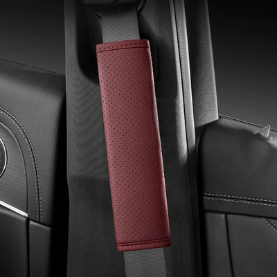 Seat Belt Shoulder Pads, Leather: Seat belt shoulder pad - punching-red-single
