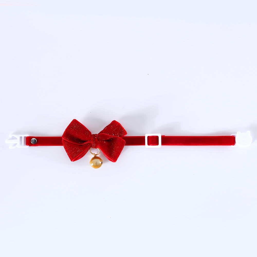 Mascotas gatos Teddy Bear Perro arco de alambre de oro campana de terciopelo ajustable imitación collar de asfixia Año Nuevo Navidad