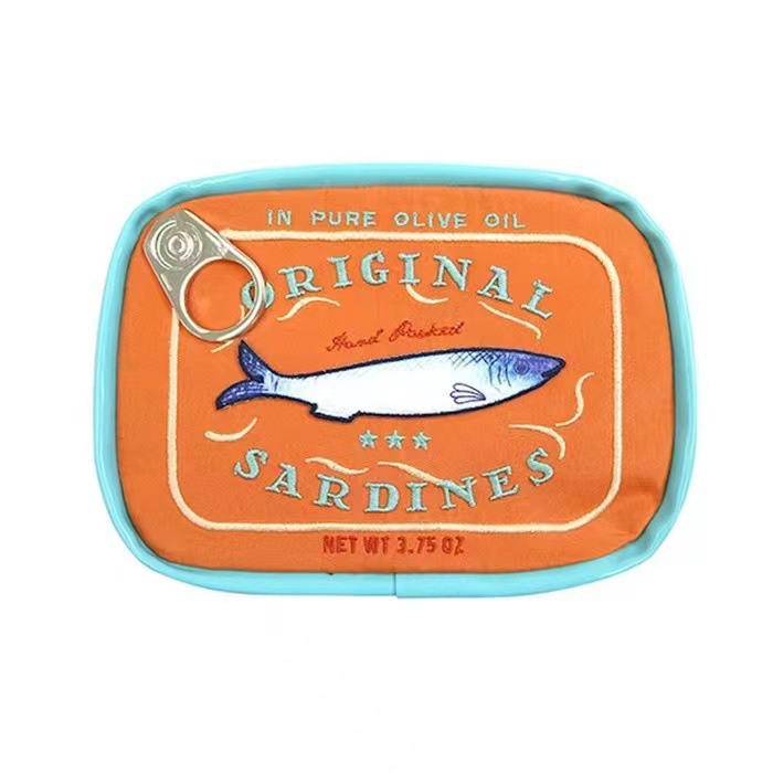 En stock de gran capacidad Linda sardina puede formar bolsa de almacenamiento bolsa de cosméticos creativo gato pescado puede bolsa de cosméticos