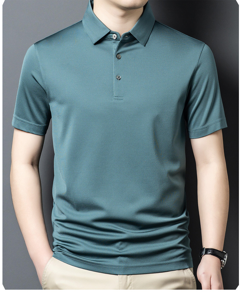 Áo polo nam cổ bẻ tay ngắn chất liệu tơ tằm mềm mịn, form thoải mái mùa hè — Màu xanh lá 25088 chi tiết 9