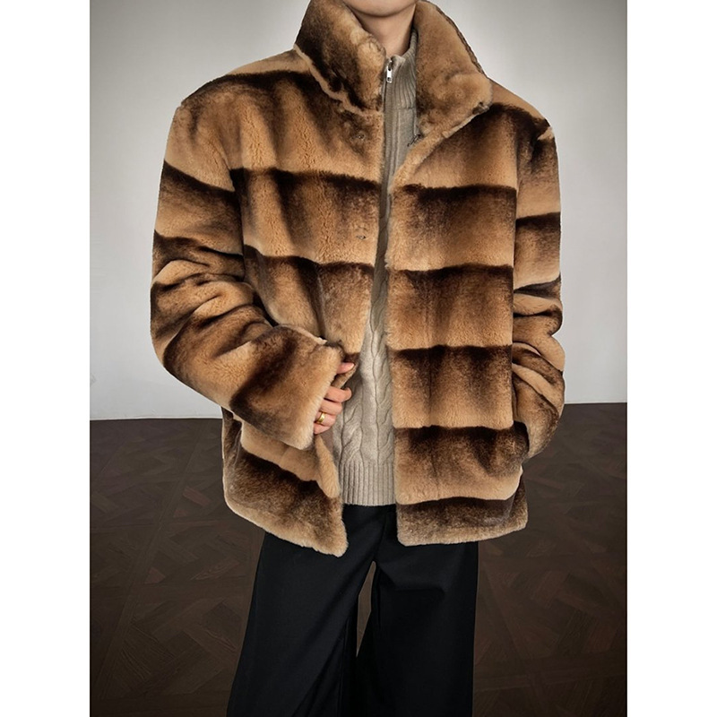Faux Fur Chinchilla Rabbit Fur Coat for Men and Women, Winter Light Luxury High-End Fur Integrated Stand Collar