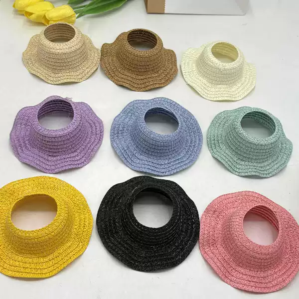 Labubu Mini Doll Hat Headdress Straw Hat Pet Toy Summer Breathable Leaky Ears Empty Top Mini Hat