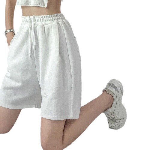 Ins trendy loose straight-leg athletic checkered shorts for women, summer hot girl high-waisted casual wide-leg five-pocket shorts