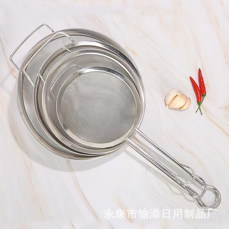 Cocina doméstica de acero inoxidable ultrafina pantalla de filtro de cuchara de frijol malla densa oreja ancha gran pantalla de frijol comercial