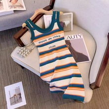 多巴胺女孩穿搭辣妹风条纹针织连衣裙ins网红无袖背心裙甜酷A字裙