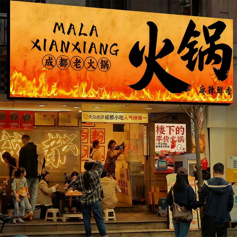 新款动态火焰灯箱火锅店门头招牌烧烤店广告招牌定制多种效果设计