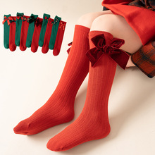 女童袜子春秋儿童新年红色中筒袜圣诞节长筒袜中大童学生小腿袜