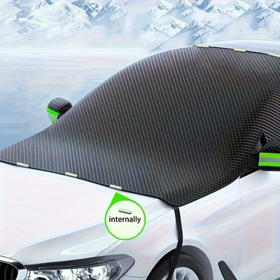 Car snow shield front windshield Car snow shield - diamond-shaped-snow-shield-green-reflective-strips