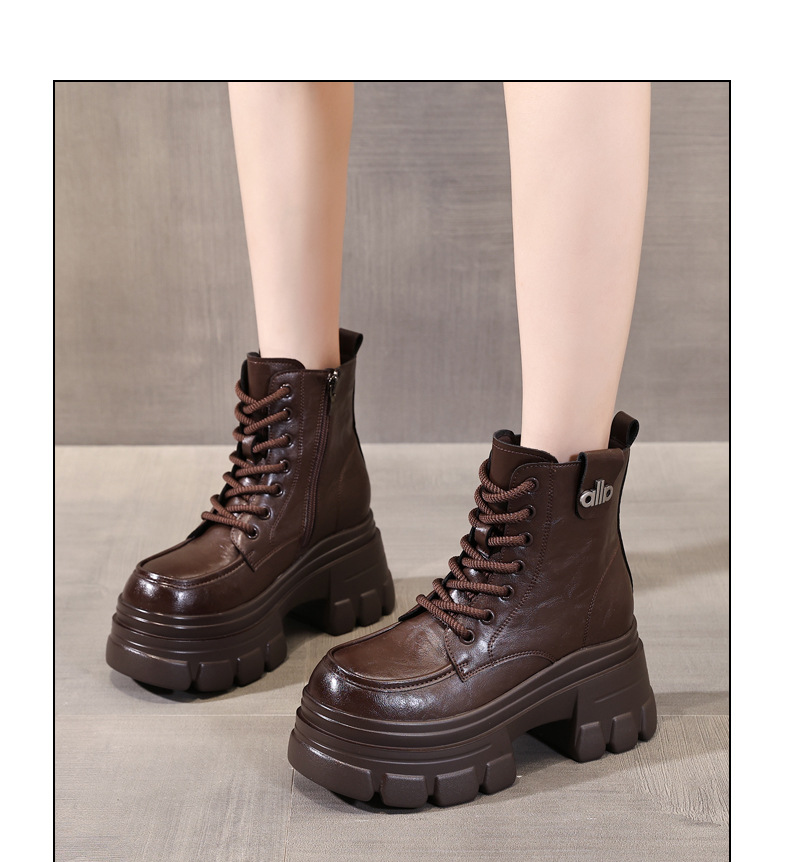 Boot nữ đế dày nâng chiều cao phong cách Anh cổ điển mùa thu đông — Lớp lót nhung đen chi tiết 9