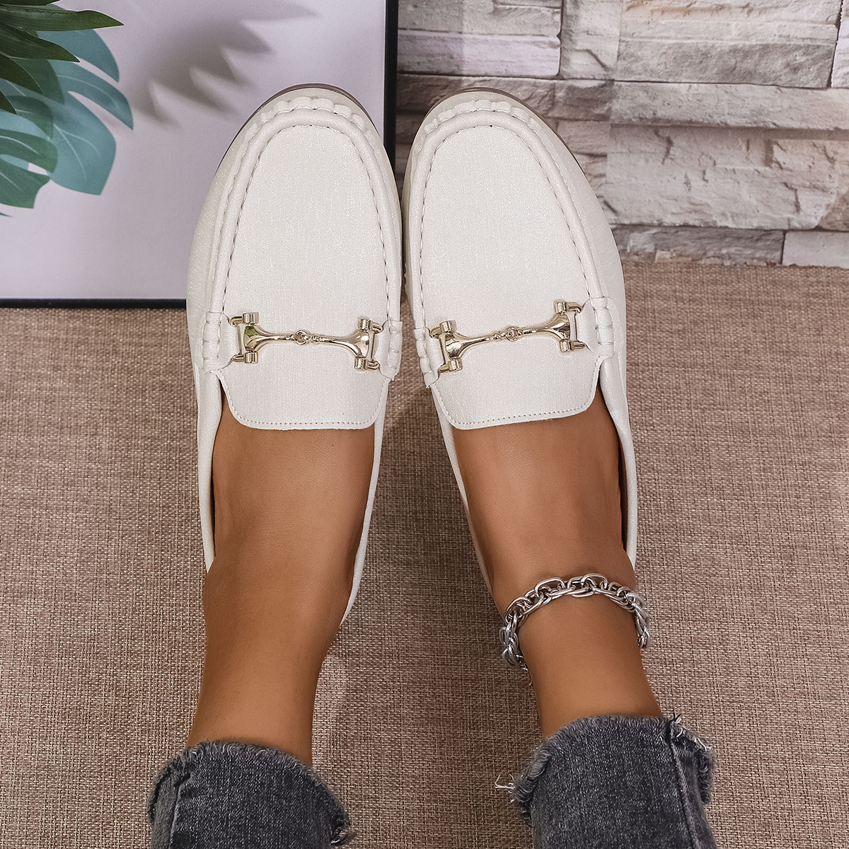 Mules Loafer Planos para Mujer de Cuero Sintético para Banquetes