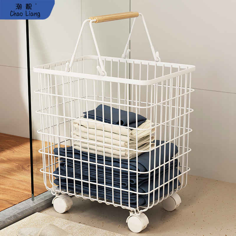 Dirty Clothes Basket Dirty Clothes Storage Basket with Wheels Removable Basket Bucket Home Bathroom Clothes Artifact Laundry Basket Frame