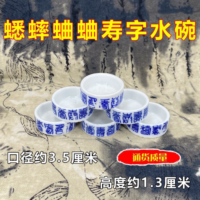 蟋蟀水碗蛐蛐水盂白瓷水槽油葫芦黑虫3.5寿字瓷水盆鸣虫用品用具