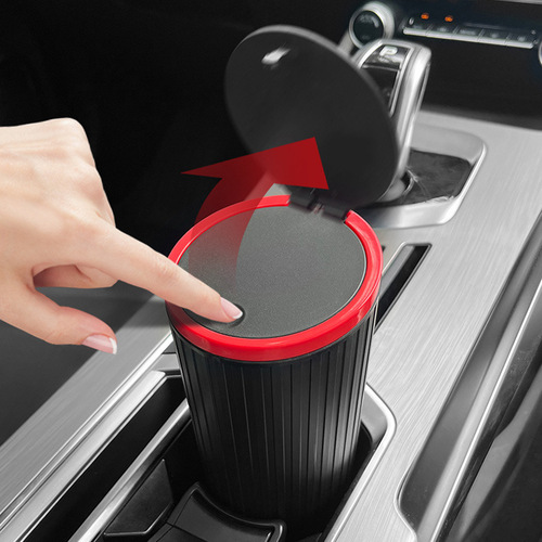 Push switch type round car trash can with lid, water-proof armrest storage box, car storage bucket
