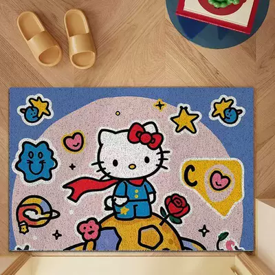 Avtomobil döşəmə paspasları – Wire Loop Mat for Entryway - hello-kitty-with-cape-on-planet-4060cm-silk-circle