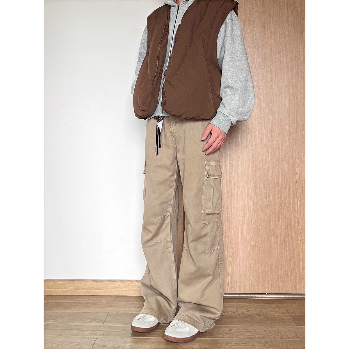 American Retro Washed Distressed Jeans Men's Vintage Destruction Design Straight Loose Paratrooper Cargo Pants Ins