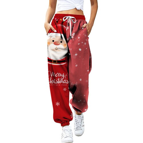  New Cross-border European and American Women's Fashion Christmas Digital Print Loose Casual Sporty Pants for Export Women's Casual Pants