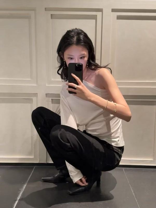 nana同款25aw小众时髦精b入天丝羊毛斜肩连袖T恤不对称露肩上衣|undefined