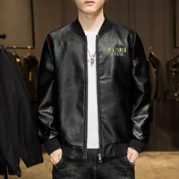 Yiyang 2021 осенняя вышивка мужская кожаная одежда корейская версия прилива с лацканом PUpu кожаная мотоциклетная куртка плюс бархат 10 юаней