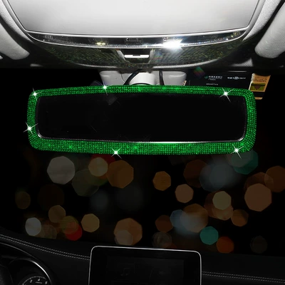 Decorative Cover, Cute Korean Diamond-Encrusted: Sun visor rearview mirror - green-diamond