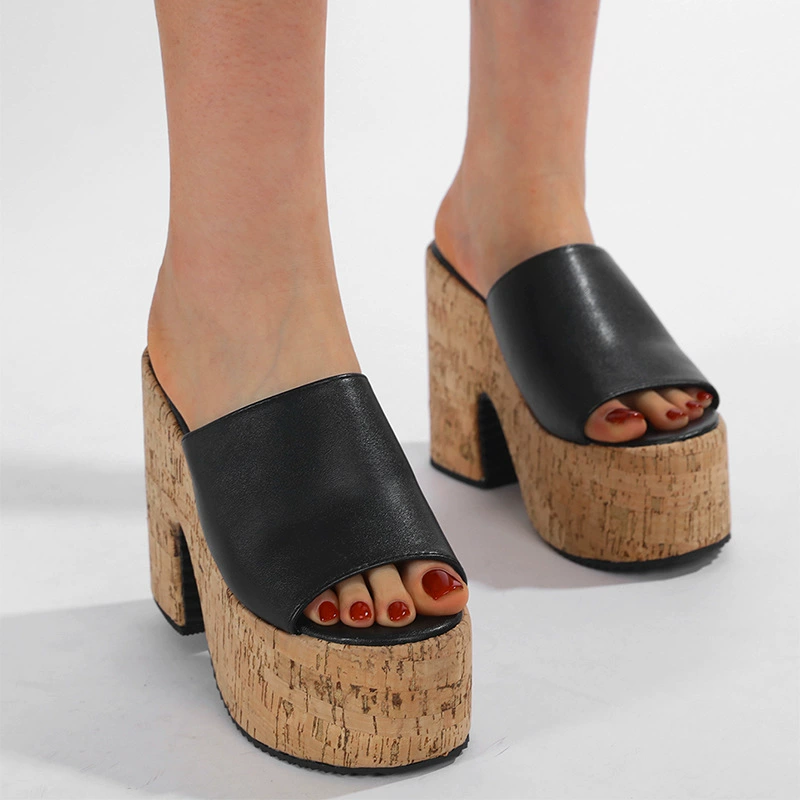 Тапочки на очень высоком каблуке 12 см с квадратным носком, повседневные женские летние сандалии большого размера в корейском стиле, размер 34-43