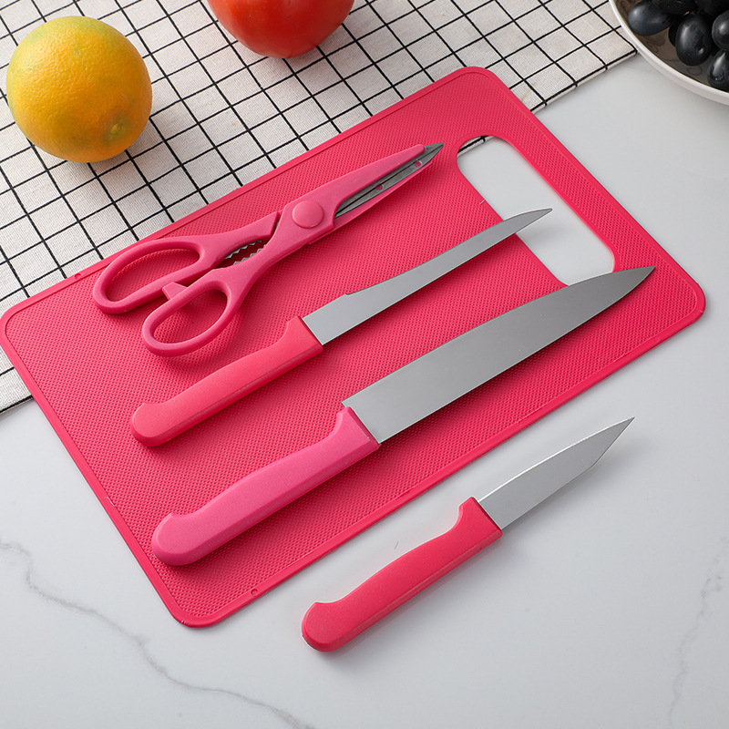 Juego de cuchillos de cocina de acero inoxidable, 5 piezas con tijeras y tabla, set de regalo profesional para el hogar