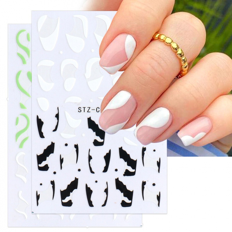 2021 new nail stickers TikTok hot glitter V-shaped French stickers skirt ribbon milk adhesive nail stickers