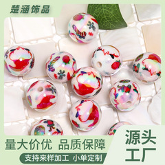 圣诞印花彩色雪花珠跨境亚克力DIY散珠串珠笔饰品配件圆珠