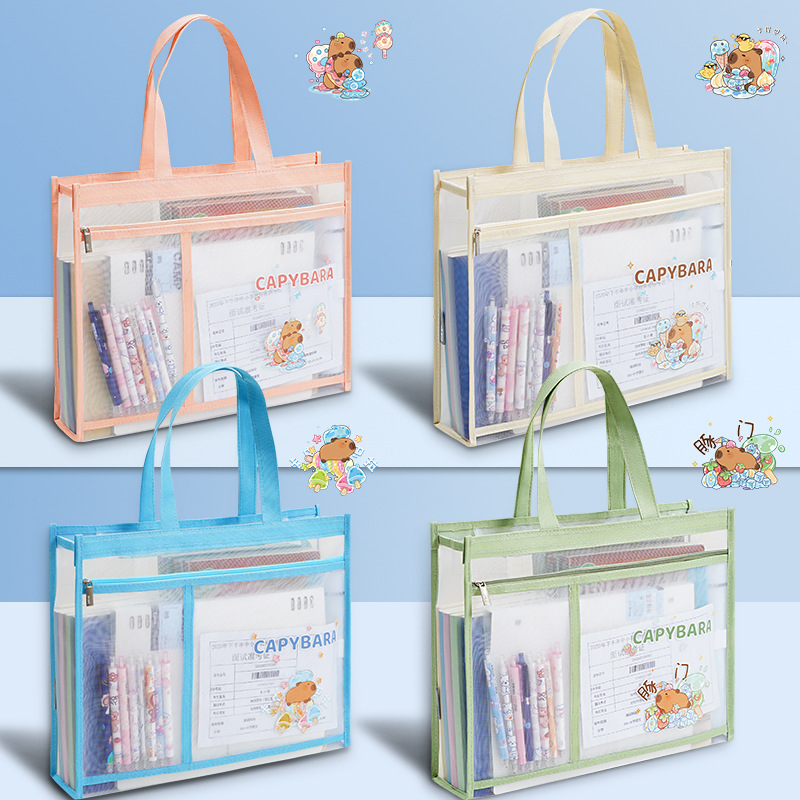 Bagas de reparación de malla de nylon Kapibara de gran capacidad de papelería de estudiantes bolsas de almacenamiento de libros de texto bolsas de trabajo de papel de prueba de reparación