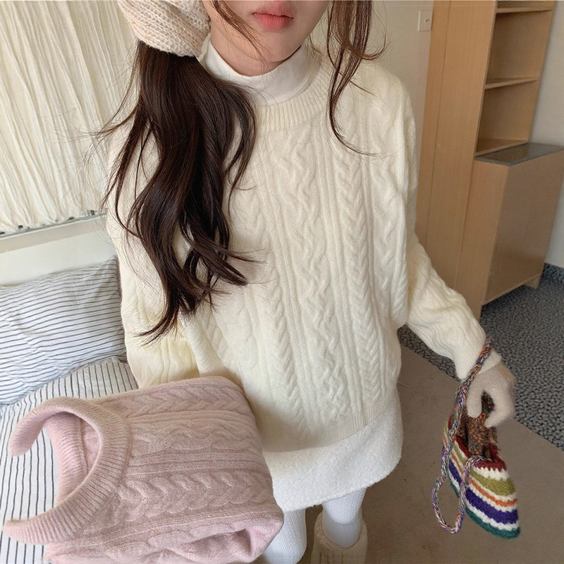 Cross-Border Ten Colors, Super Soft and Comfortable Retro Braids, Simple Pure Color Elegant Round Neck Pullover Knitted Sweater Cross-Border Ten Colors, Super Soft and Comfortable Retro Braids, Simple Pure Color Elegant Round Neck Pullover Knitted Sweater