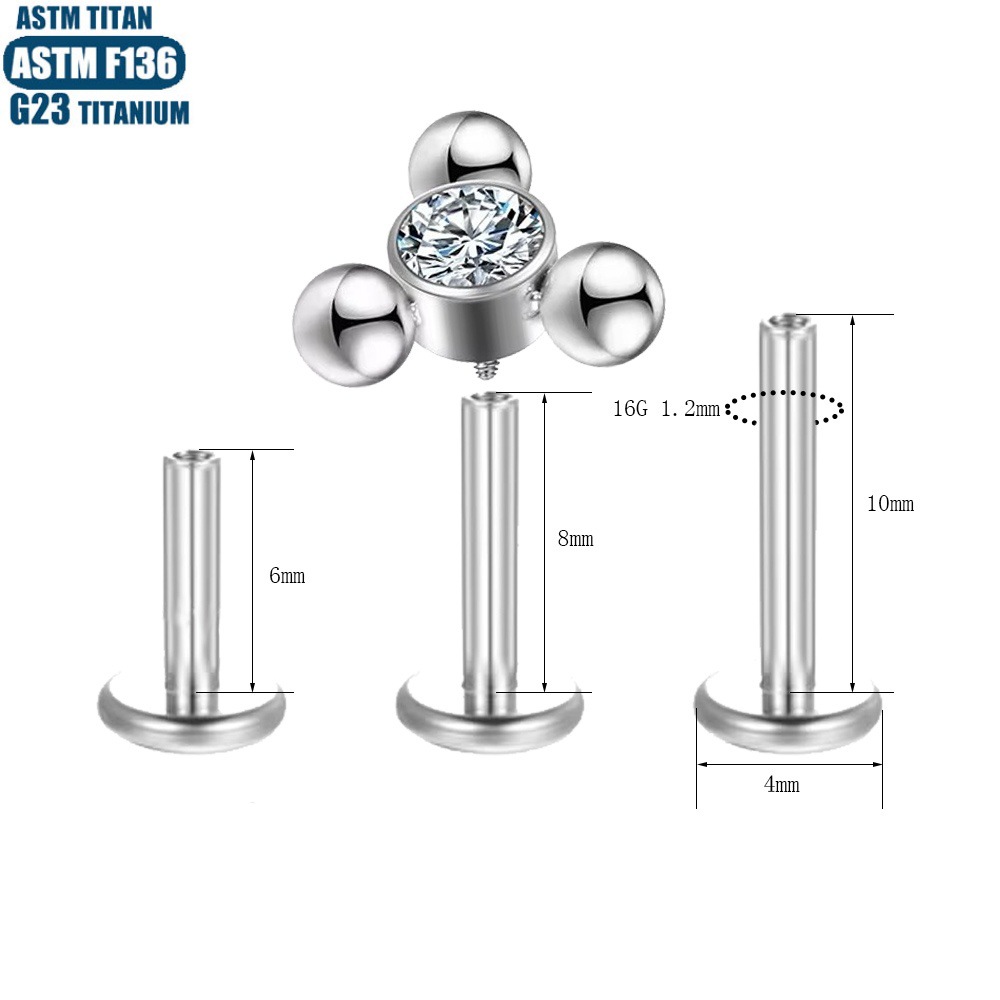 Silver pointed spike labret stud material detail