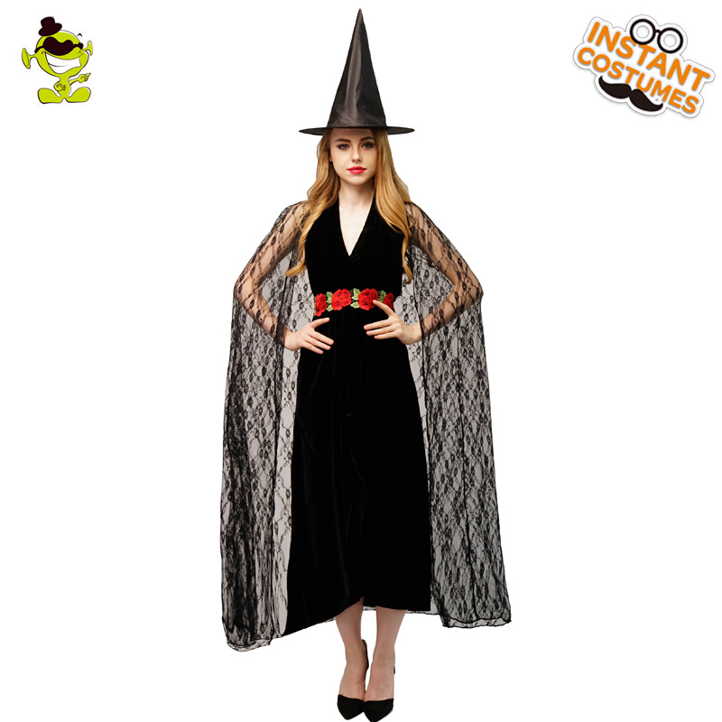 De Halloween de las mujeres adultas vestido largo traje de bruja femenina grande hembra de Halloween bruja etapa juego traje de rendimiento