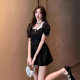 French Style High-end Hepburn Style Little Black Dress Women's Summer Niche Square Collar Bow Puff Sleeve dress
