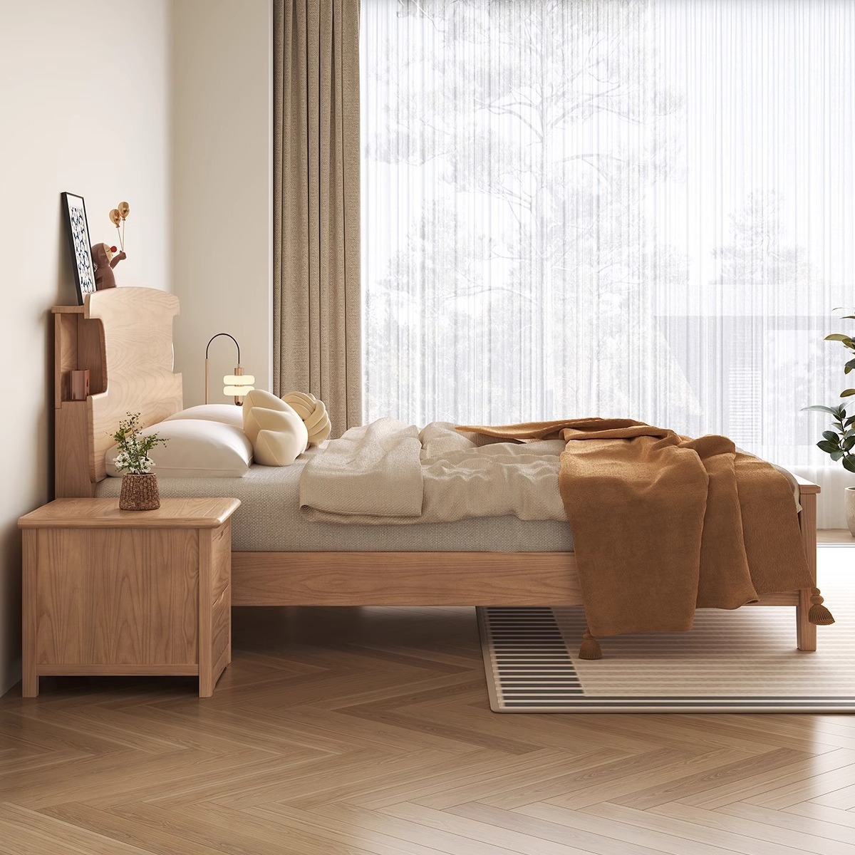 白蠟木全實木床北歐床現代簡約小戶型多功能1.8米1.5米主臥雙人床