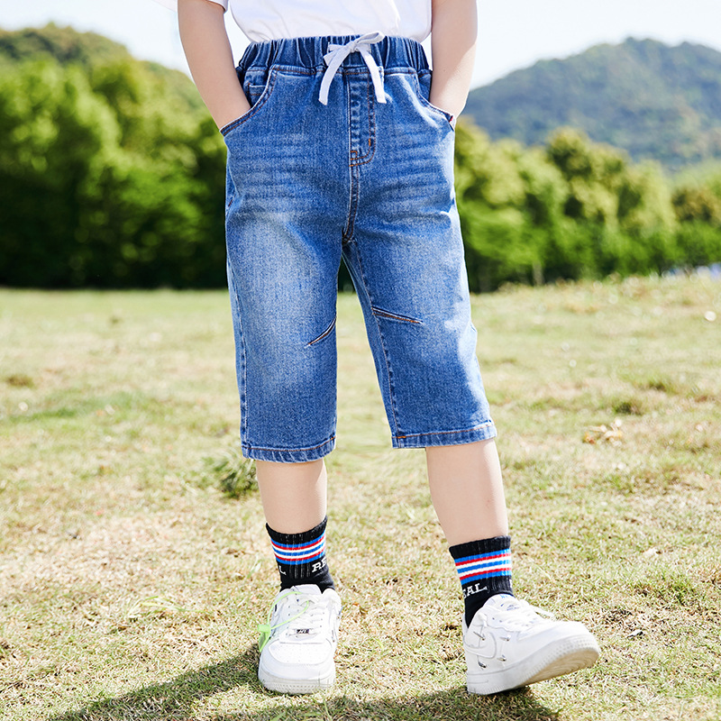 2021夏季新款男童牛仔短裤弹力儿童中大童七分裤洋气跨境欧美童装