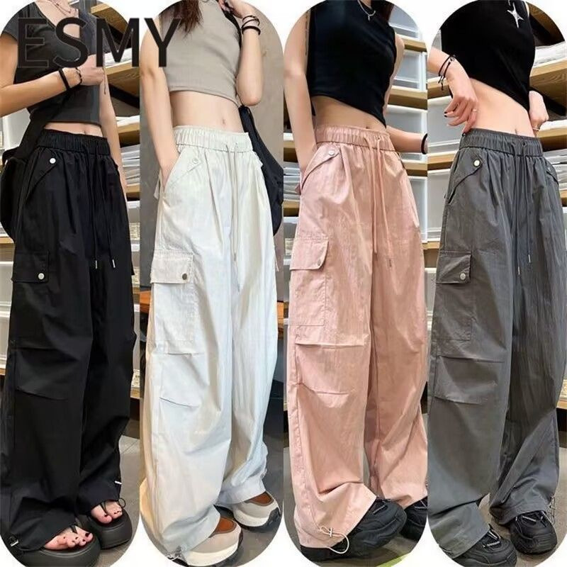 American Quick-drying Overalls Women's Summer Thin 2025 New Loose Casual Parachute Dopamine Paratrooper Pants