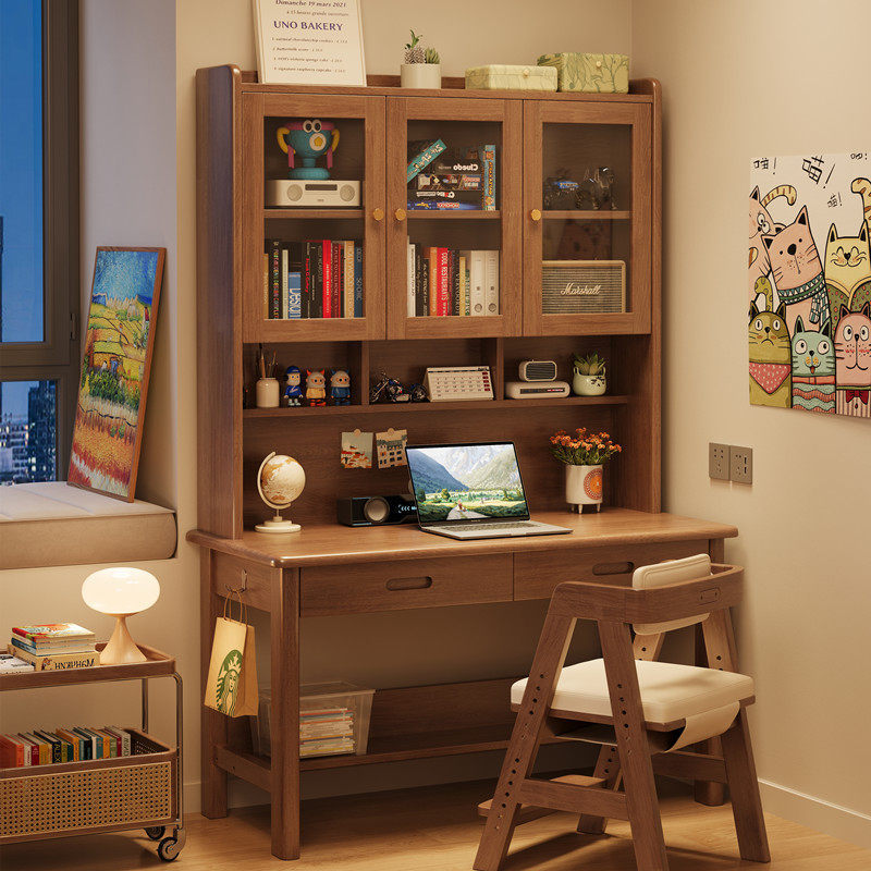 Solid Wood Desk, Bookshelf, Bookcase Integrated Table, Simple Home Student Writing Desk, Children's Study Desk, Bedroom Computer Desk Solid Wood Desk, Bookshelf, Bookcase Integrated Table, Simple Home Student Writing Desk, Children's Study Desk, Bedroom Computer Desk