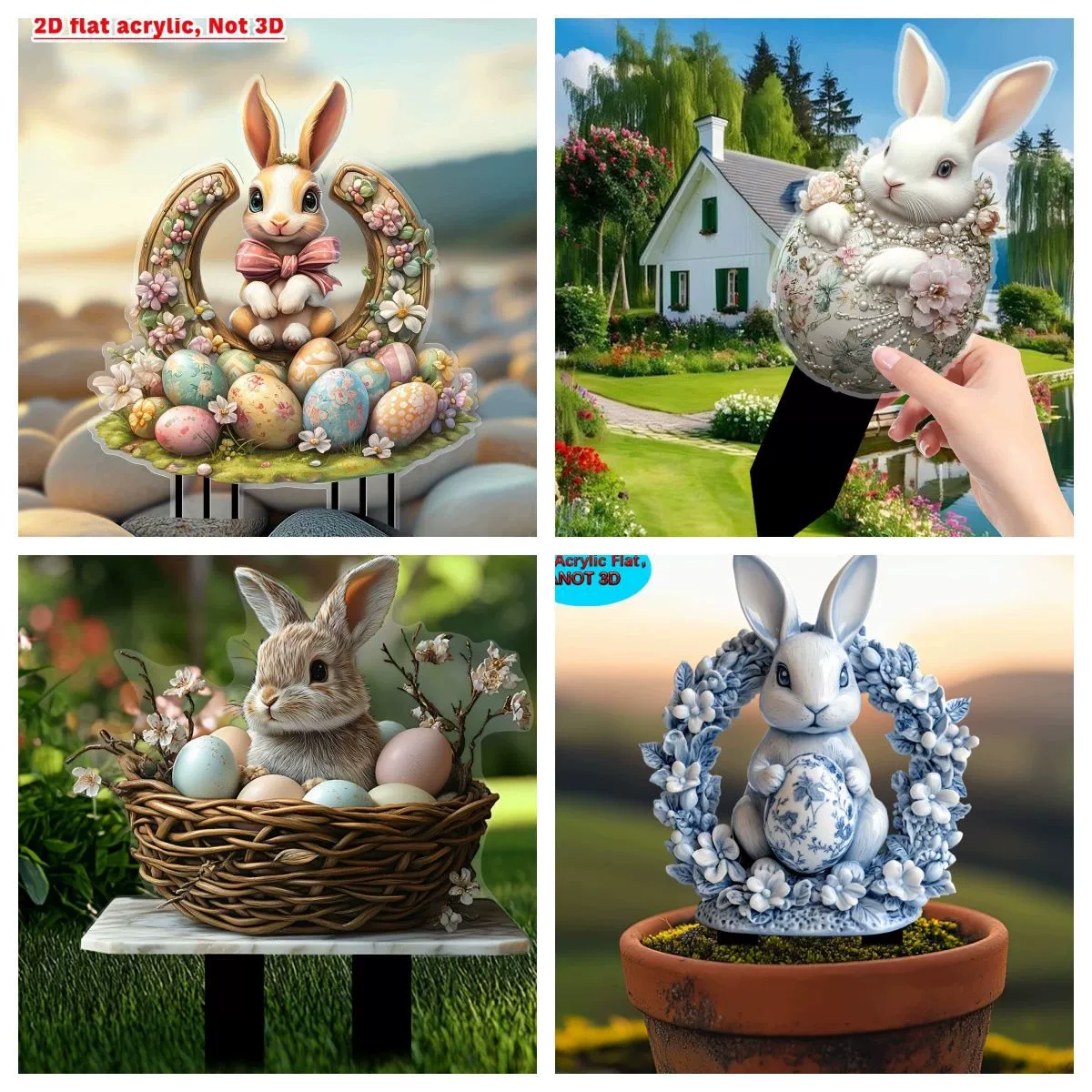 Амазонка пасхальный милый питомец маленький кролик 2D акриловый открытый сад скульптура вставка декоративный двор реквизит