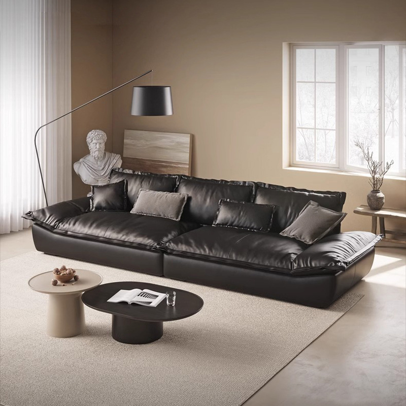 Sofá de vela, sofá de cuero italiano minimalista, sofá de cuero recto, sofá de asiento profundo, sala de estar, sofá de tres personas