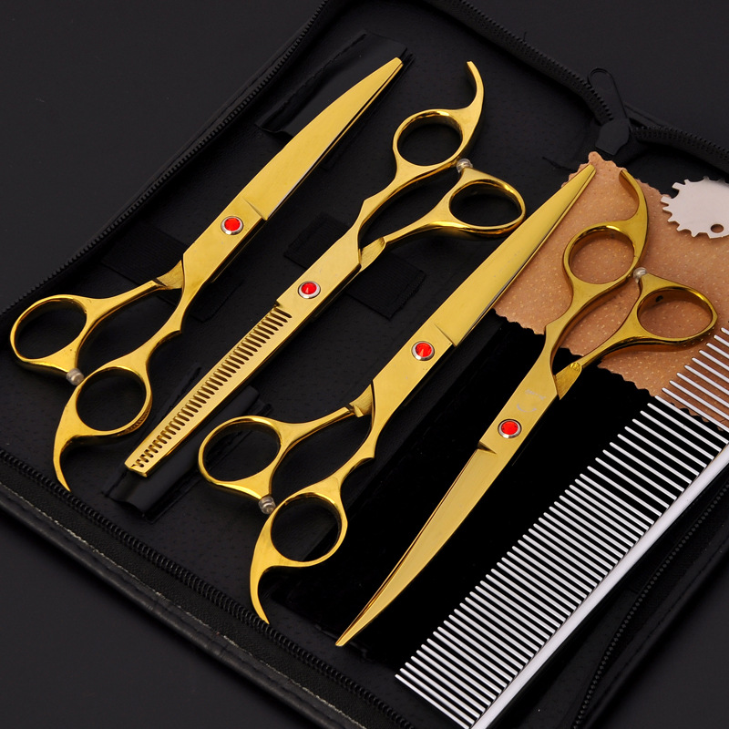 Directo de fábrica de acero inoxidable tijeras para mascotas tijeras profesionales para mascotas tijeras de dientes tijeras de pelo de perro cuchillo conjunto