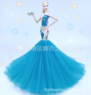 Light Blue Multi-Color Printed Fishtail Skirt Wedding Dress-Up Keyi Dress-Up Doll Street Stall Supply E-Commerce Supply