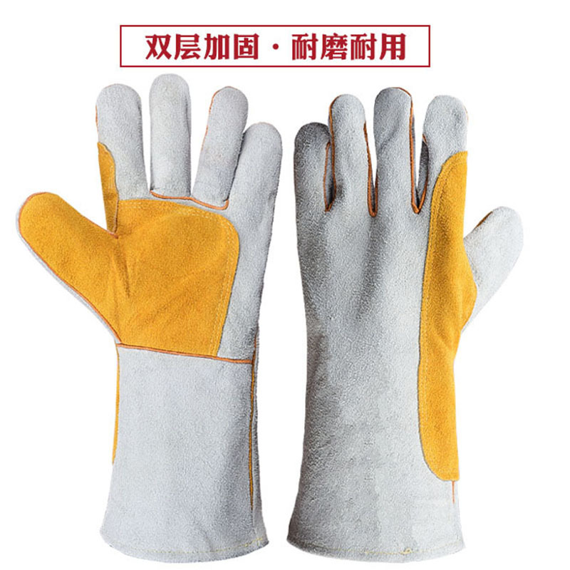 牛皮电焊手套防热劳保防烫牛皮焊工耐磨加长加厚劳保皮革手套厂家