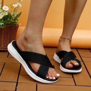Flying Woven Slippers Women's 2024 Summer New plus size Slippers Foreign Trade Cross-border Women's Slippers 35-43 Soft Face Double Belt Cross
