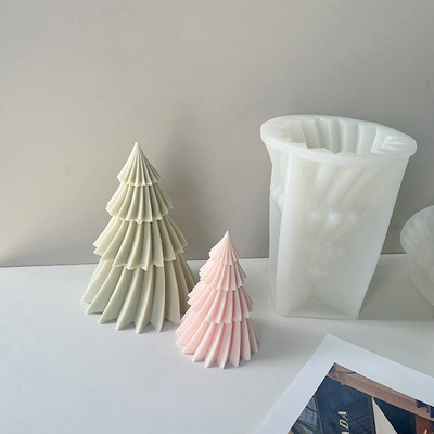 新款折纸折扇形蜡烛硅胶模具 DIY几何旋转松树蜡烛香薰圣诞树磨具|ru