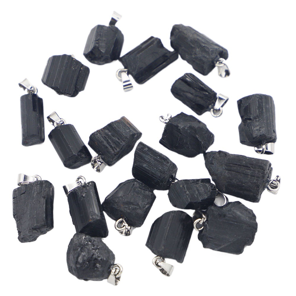 Natural Stone Black Tourmaline Irregular Raw Stone Small Pendant DIY Necklace Jewelry Accessories Wholesale