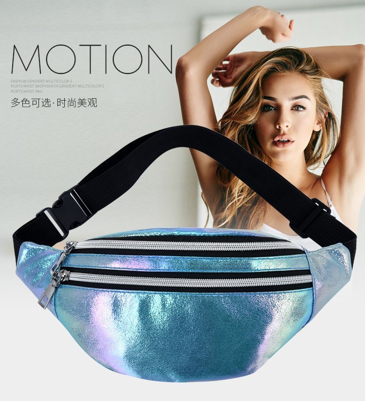 Nueva moda bolso de la cintura estilo coreano láser crossbody bolso del pecho bolso de la cintura del teléfono móvil impermeable de las mujeres monedero al por mayor logotipo impreso